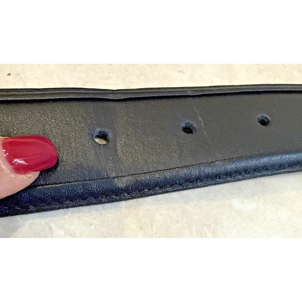 NWOT Tumi Black & Navy Blue Textured Inlay Gunmetal Buckle 95/38 Belt France *